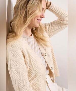 Evereve Nico Cable Knit Cardigan Sweater Cream Size Small